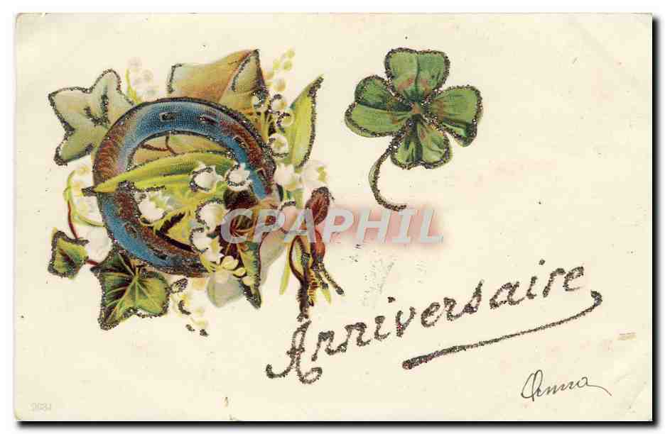 CPA Fantaisie Fleurs Trefle Fer a cheval