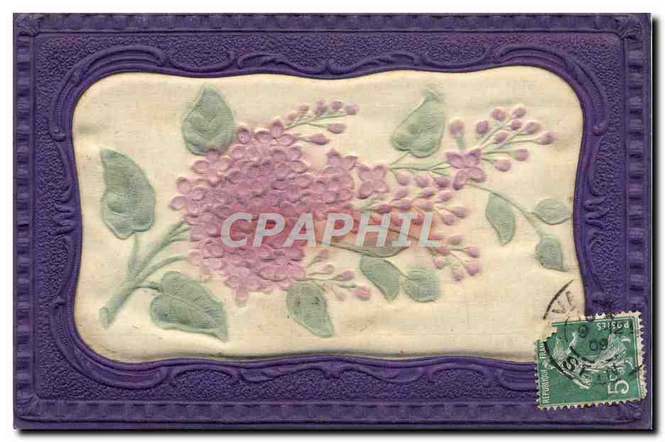 CPA Fantaisie Fleurs decor en tissu