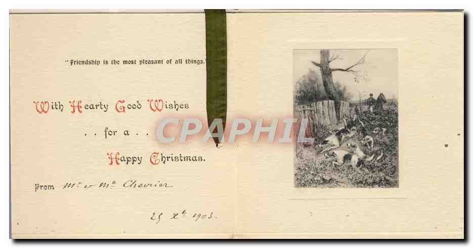 CPA Fantaisie Fleurs Fer a cheval Chasse a courre Chien Cheval