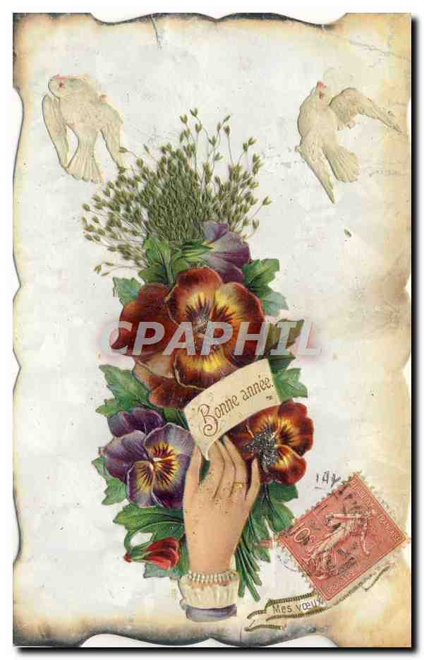CPA Fantaisie Fleurs Colombe