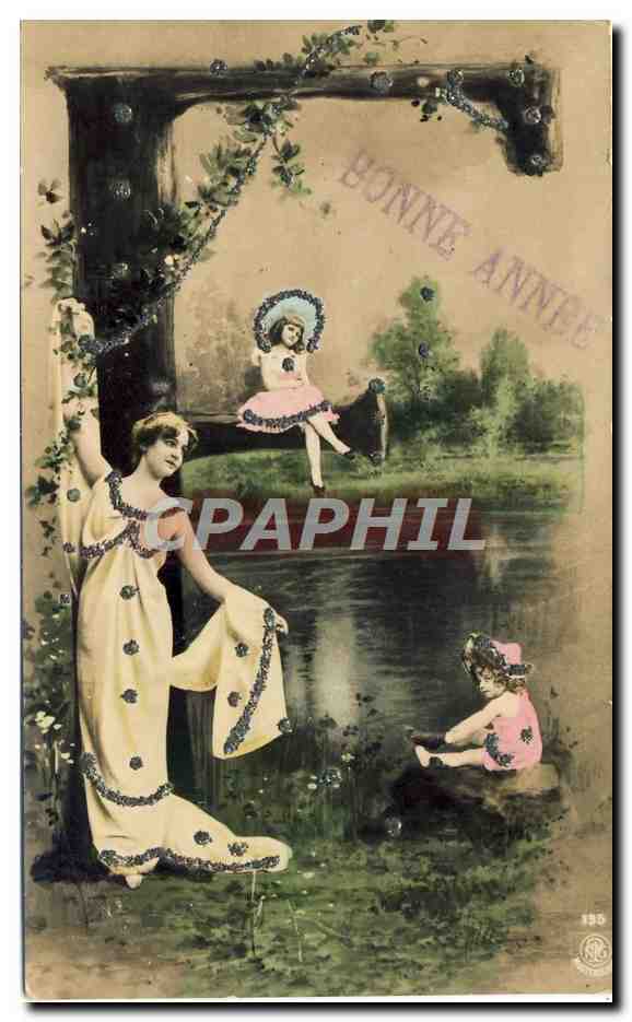 CPA Fantaisie Femme Enfants Lettre F