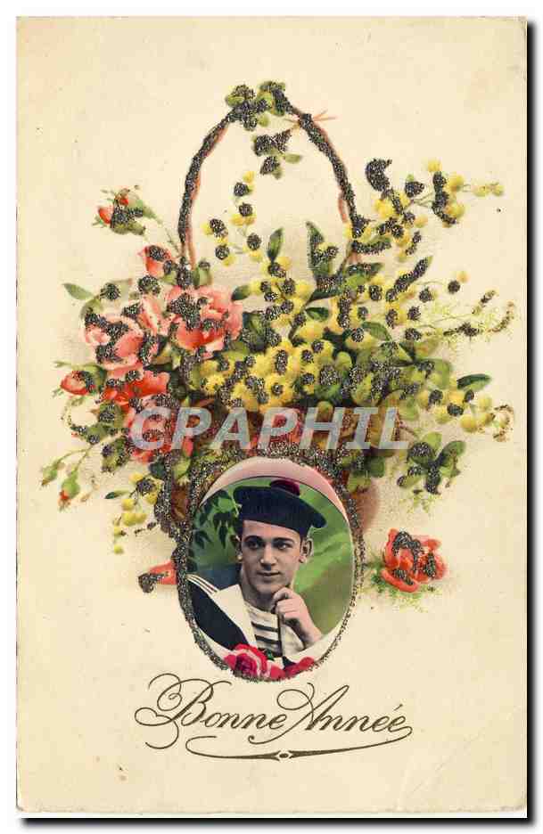 CPA Fantaisie Fleurs Marin Militaria