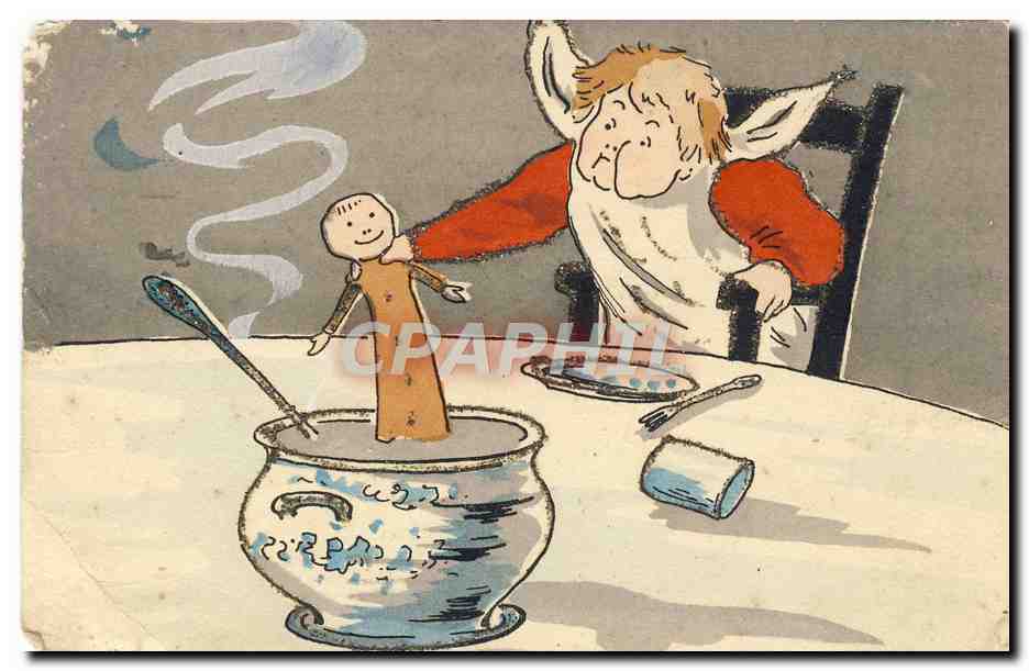 CPA Fantaisie Humour Enfant jouant avec sa soupe