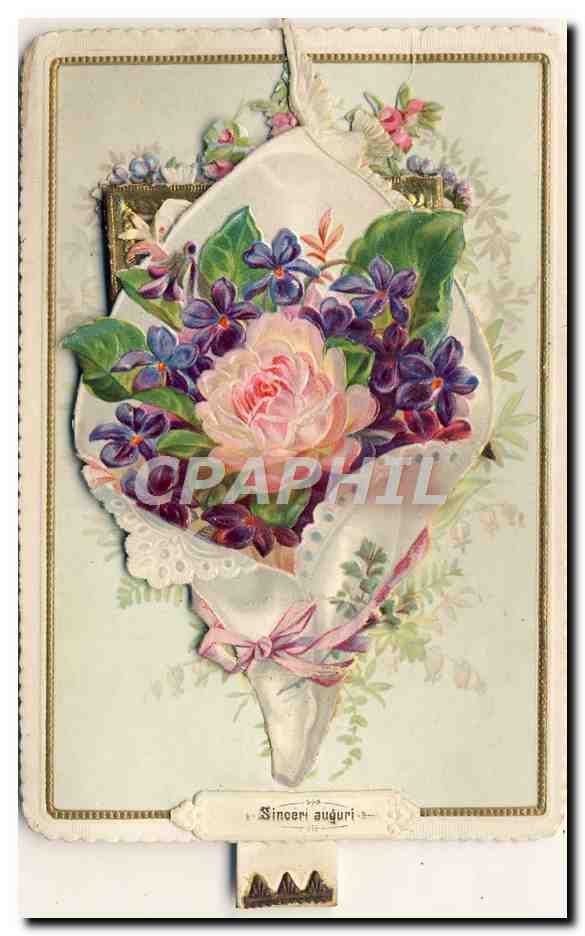 CPA Carte s'ouvrant sur decor fleurs et colombes etonnant !
