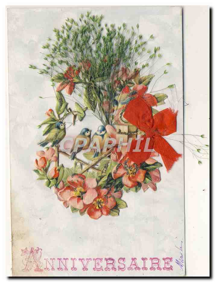 CPA Fantaisie Fleurs Hirondelles