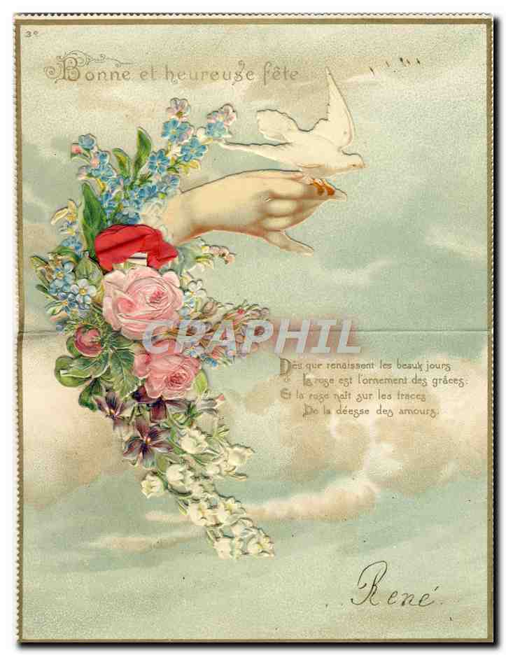 Bonne et heureuse fête — fleurs et colombe — éditeur non visible