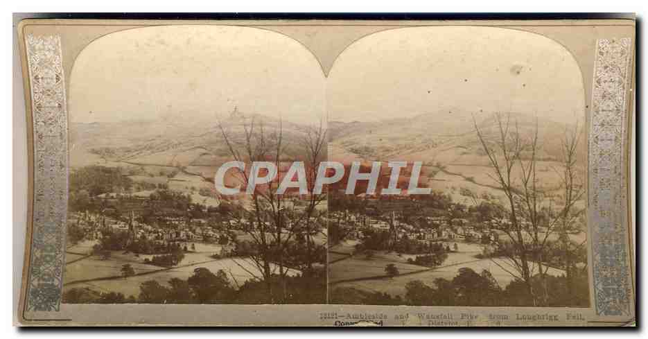 Photo Stereoscopique Ambleside and Wansfell Pike from Loughrigg Fell Lake District England 