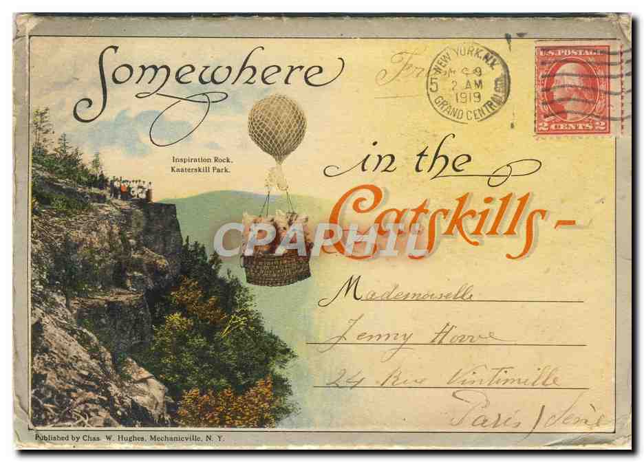CPA Somewhere in the Inspiration Rock Kaaterskill Park Catskills Chat Ballon Dirigeable