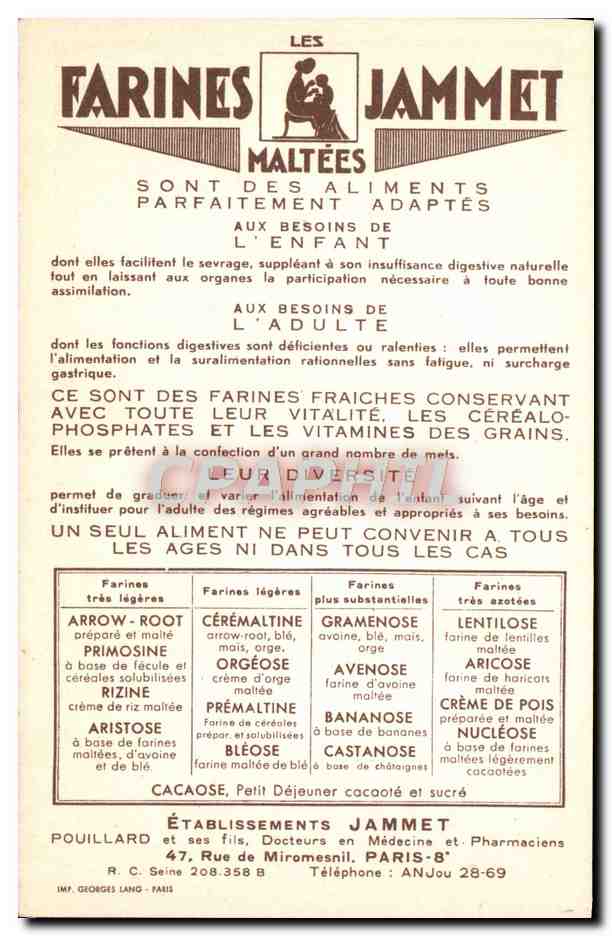 CPM Les Vieilles Provinces de France Picardie Publicite Farines Jammet Folklore — Rückseite