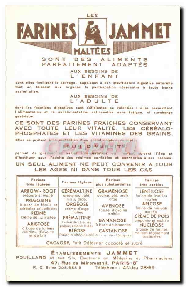CPM Les Vieilles Provinces de France Nivernais Publicite Farines Jammet Folklore — Rückseite