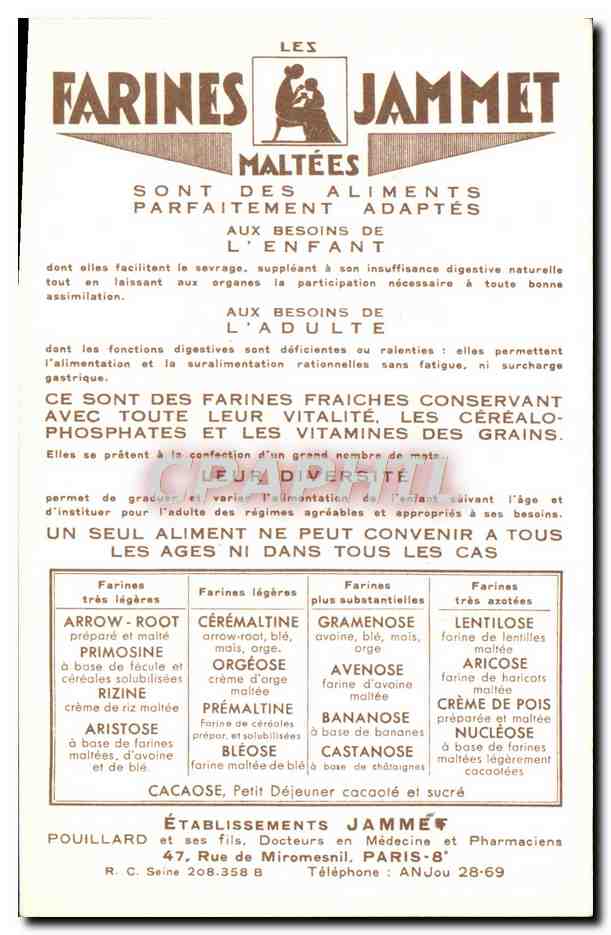 CPM Les Vieilles Provinces de France Comte de Nice Publicite Farines Jammet Folklore — Verso