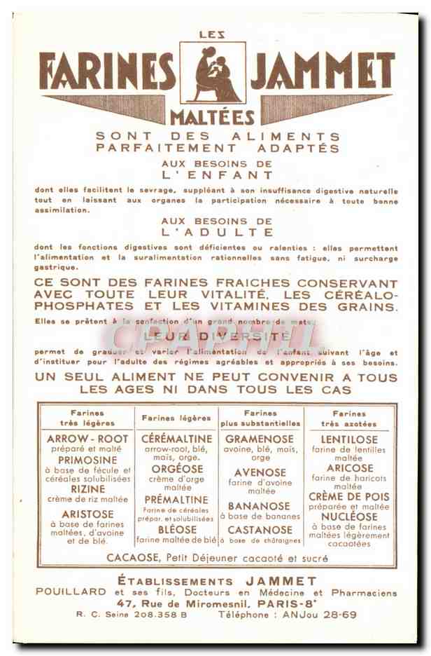 CPM Les Vieilles Provinces de France Auvergne Publicite Farines Jammet Folklore — Verso