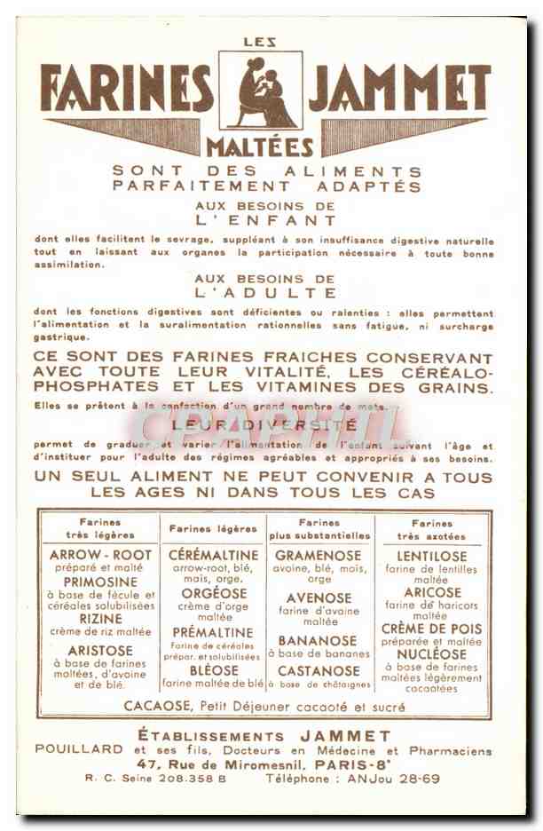 CPM Les Vieilles Provinces de France Bourbonnais Publicite Farines Jammet Folklore — Rückseite