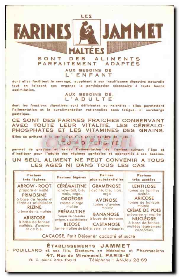 CPM Les Vieilles Provinces de France Alsace Publicite Farines Jammet Folklore — Verso