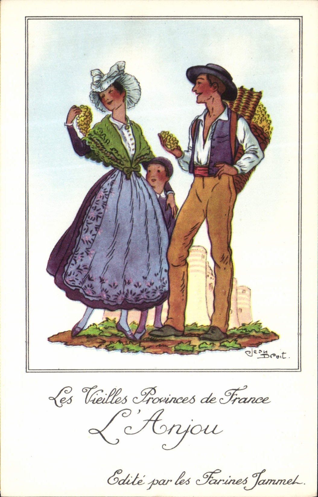 CPM Les Vieilles Provinces de France Anjou Vignes Publicite Farines Jammet Folklore