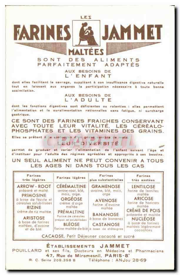 CPM Les Vieilles Provinces de France Poitou Moulin a vent Publicite Farines Jammet Folklore — Rückseite