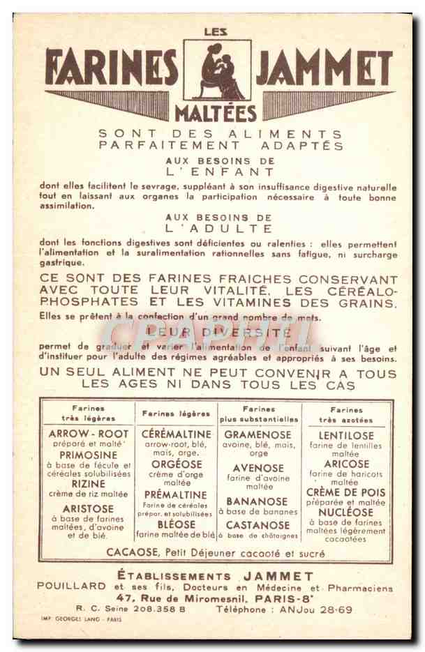 CPM Les Vieilles Provinces de France Lyonnais Publicite Farines Jammet Folklore — Rückseite