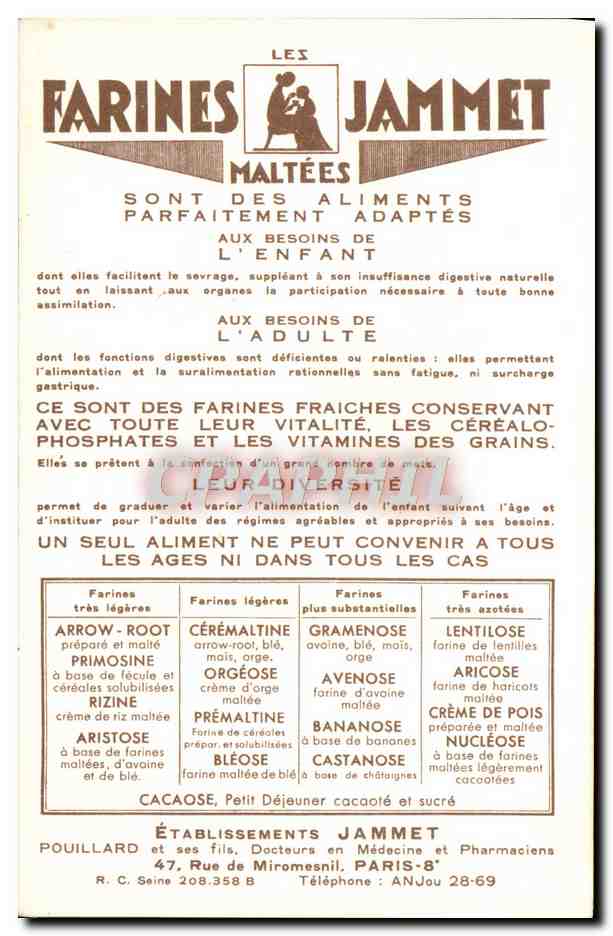 CPM Les Vieilles Provinces de France La Marche Publicite Farines Jammet Folklore — Verso