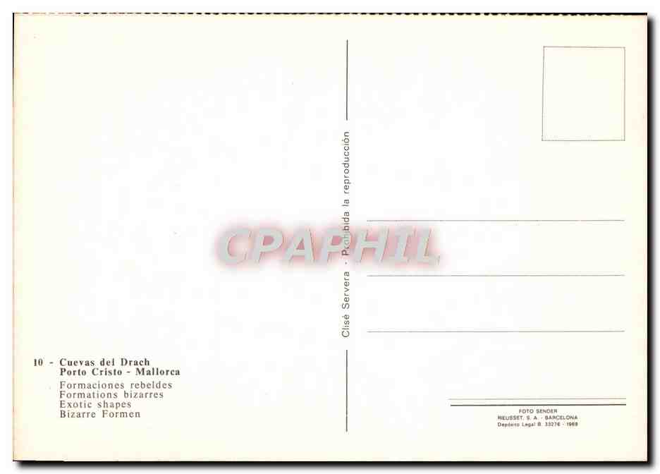 CPM Cuevas del Drach Porto Cristo Mallorca Formaciones rebeldes — Rückseite