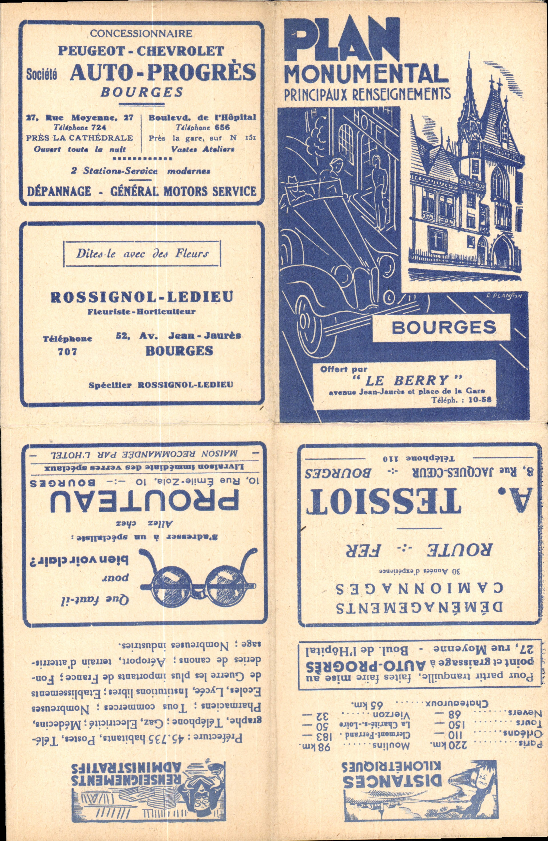 Plan Bourges Le Berry Publicite Kodak Pharmacie Coiffure Pneumatiques Lunettes Optique