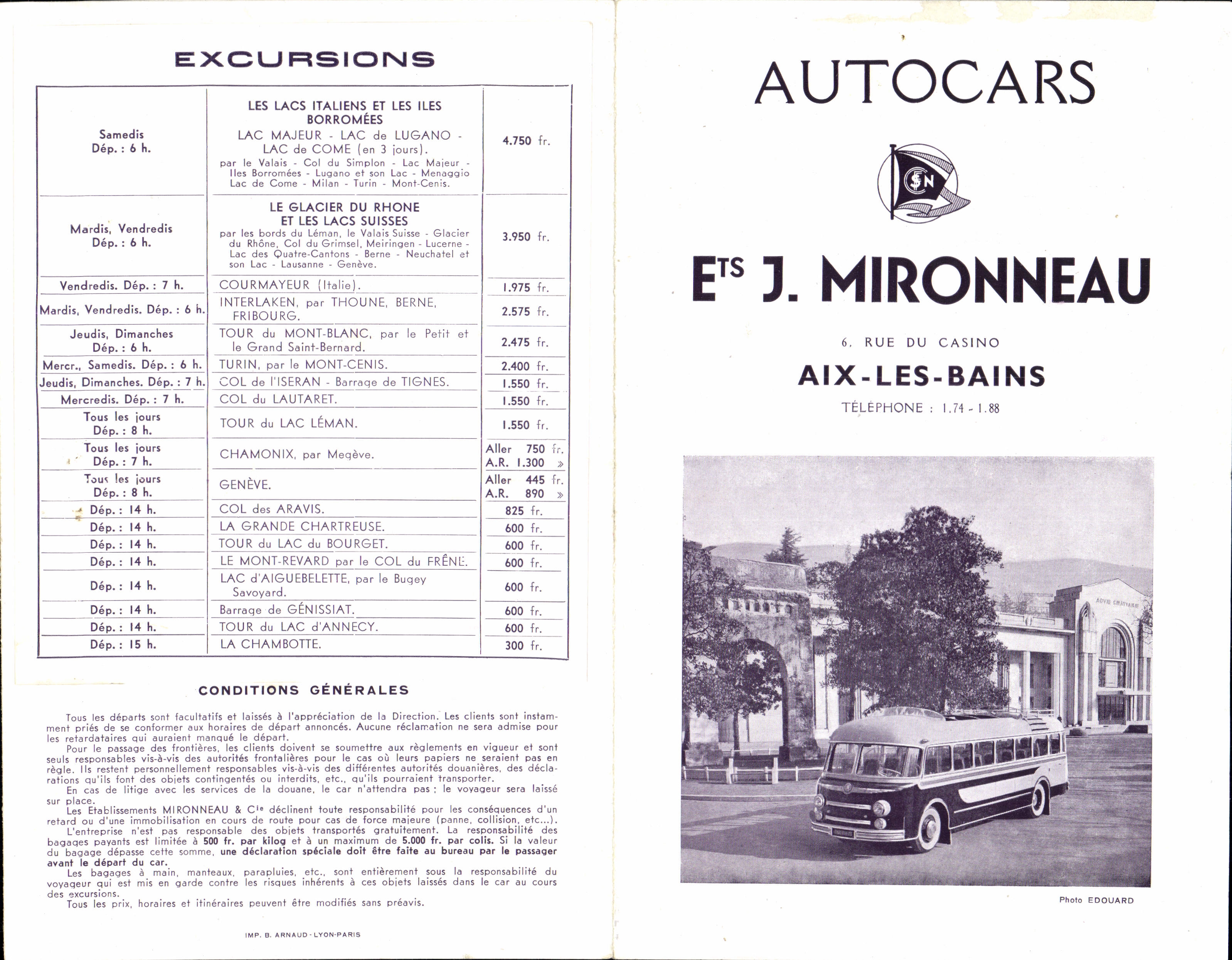 Plan Geneve Aix les Bains Chambery Autocoar Mironneau Rue du CAsino 