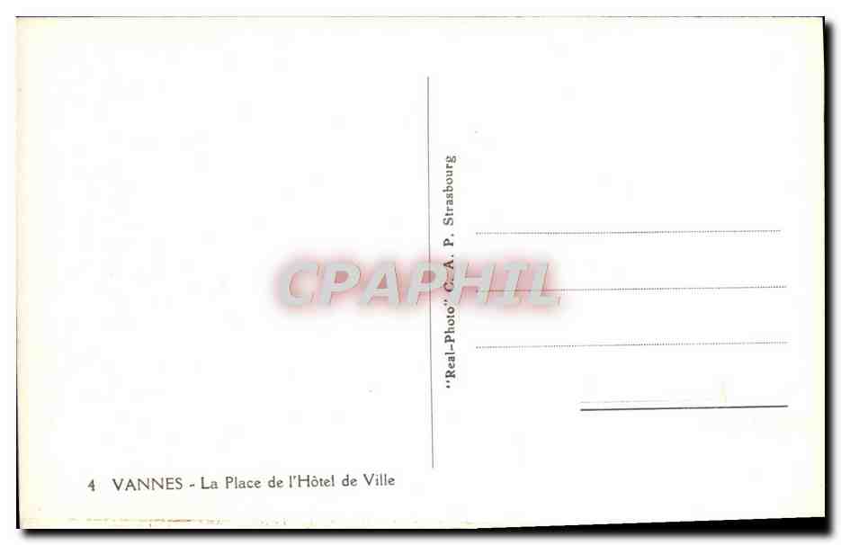 VANNES - La Place de l'Hôtel de Ville — éditeur C.A.P. Strabourg, n°4 — Verso