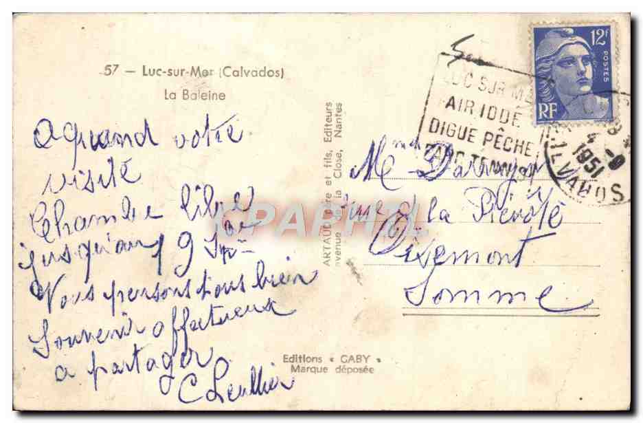 CPA Luc Sur Mer La Baleine — Verso