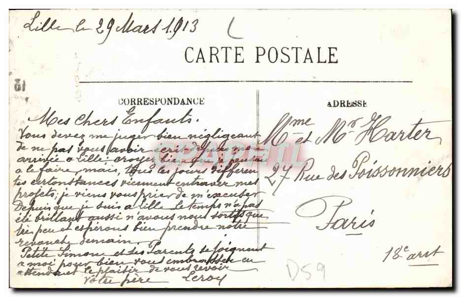 CPA Lille Fronton du Nouveau Theatre — Verso