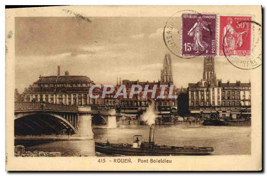 CPA Rouen Pont Boieldieu Bateau