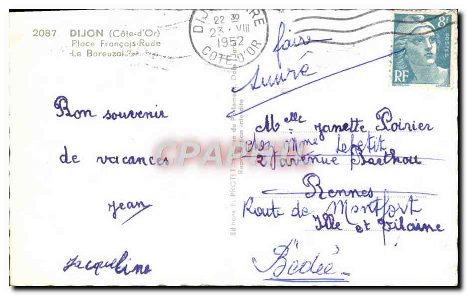 CPM Dijon Place Francois Rude Le Bareuzal — Rückseite