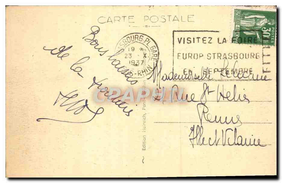 CPA Strasbourg Pont du Rhin et Batiments de la Douane  — Rückseite