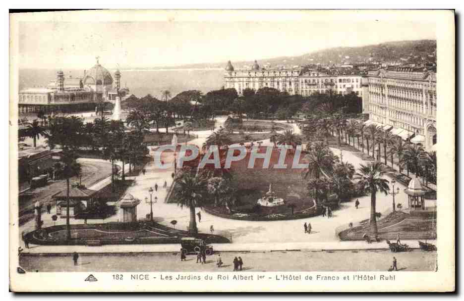 CPA Nice Les Jardins du Roi Albert L'hotel de France et l'hotel Ruhl