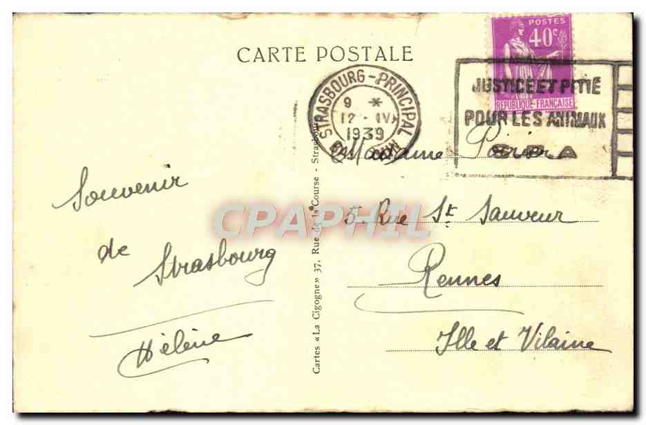CPA Strasbourg Place de la Republique et palais du Rhin  — Rückseite