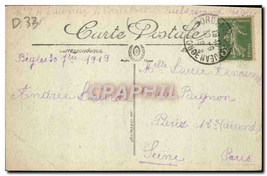 CPA Bordeaux Les Ruines du Palais Gallien — Rückseite