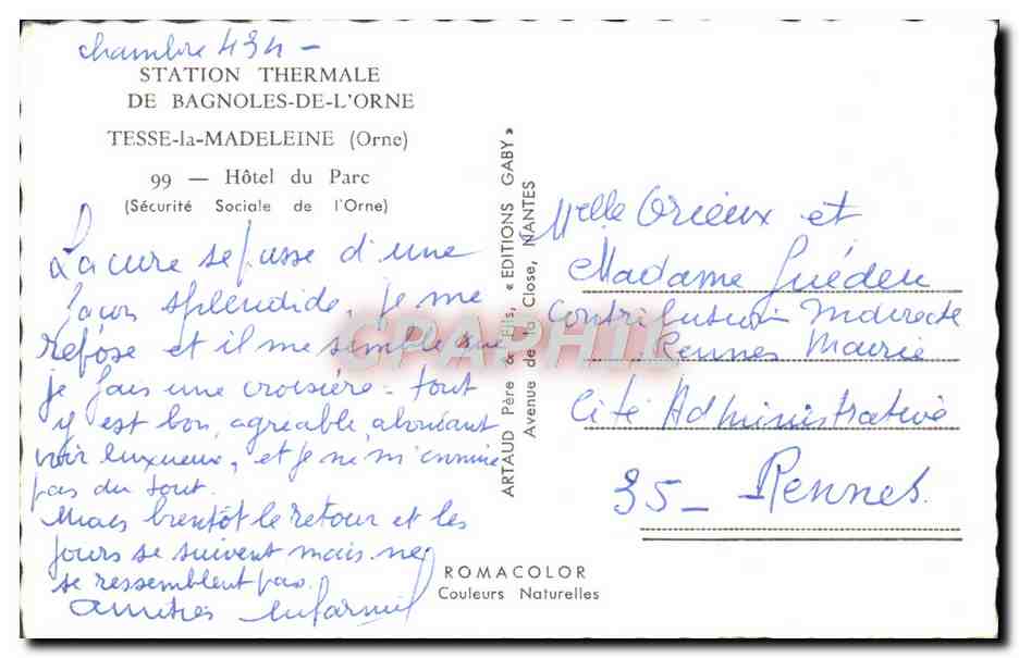 Hotel du Parc — Estación termal de Bagnolles-de-l'Orne — Ediciones Gaby — Reverso