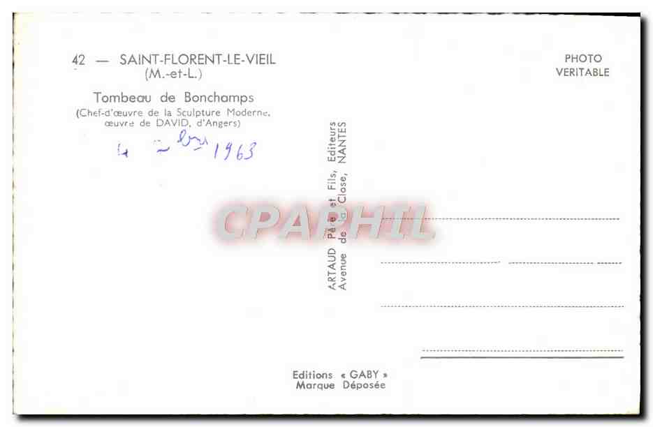 CPM Saint Florent Le Vieil Tombeau de Bonchamps  — Rückseite