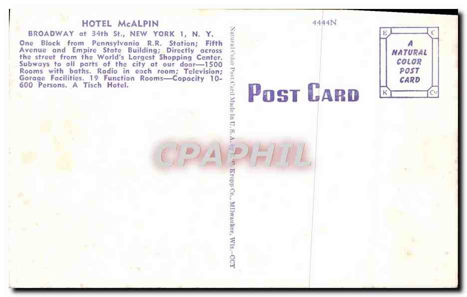 CPA Hotel McAlpin New York — Rückseite