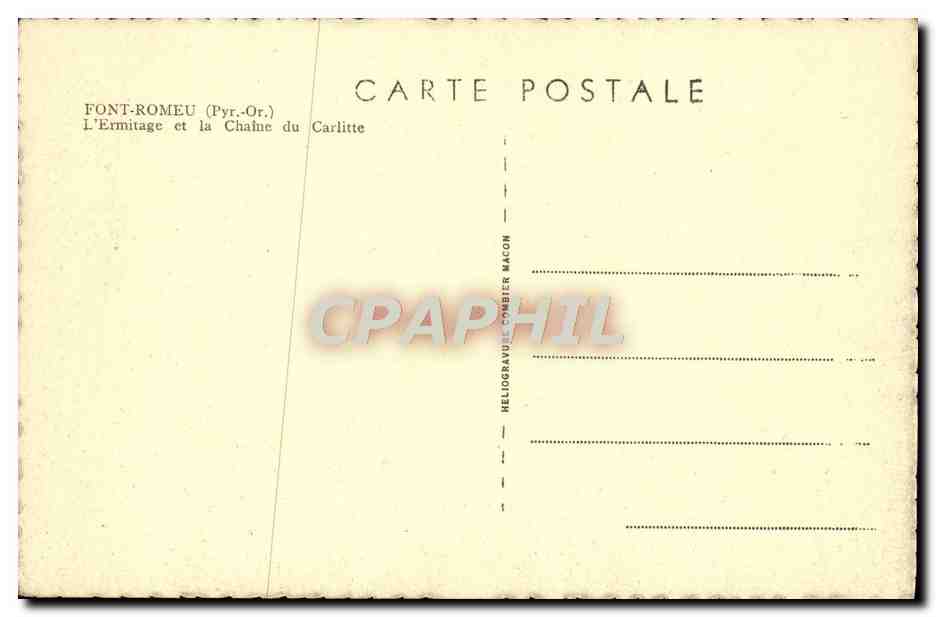 CPA Font Romeu L'Ermitage et la Chaine du Carlitte — Rückseite