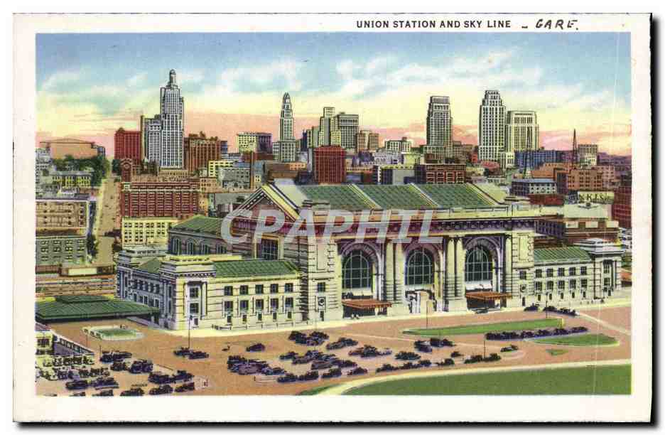 CPA Premier The Pioneer Mother Union Station and Sky Line Gare — Back