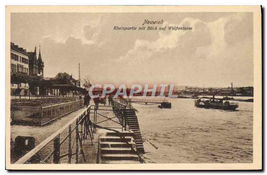 Neuwied — Vue sur le Rhin avec le château de Weißenturm — Verlag Peter in Neuwied