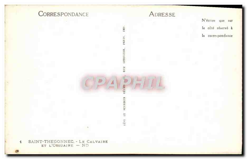 CPA Saint Thegonnec Le Calvaire Et L'Ossuaire — Rückseite