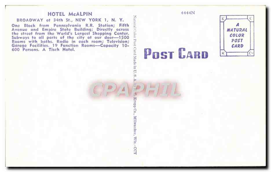CPA Hotel Mcalpin New York — Rückseite