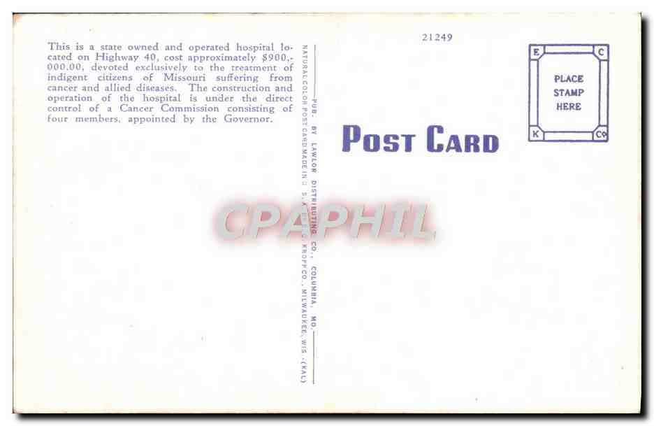 CPA The Ellis Foschel State Camcer Hospital Columbia — Back