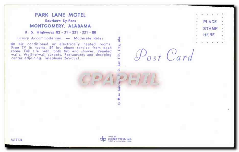 CPM Park Lane Motel Montgomery Alabama — Rückseite