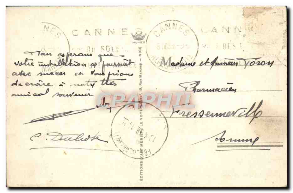 CPA Cannes La Plage et l'Hotel Carlton — Verso