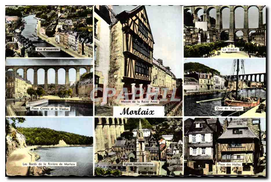 CPM Maison de la Reine Anne Morlaix Place Cornic Bords de la riviere de Morlaix Viaduc Quai du Treguier 