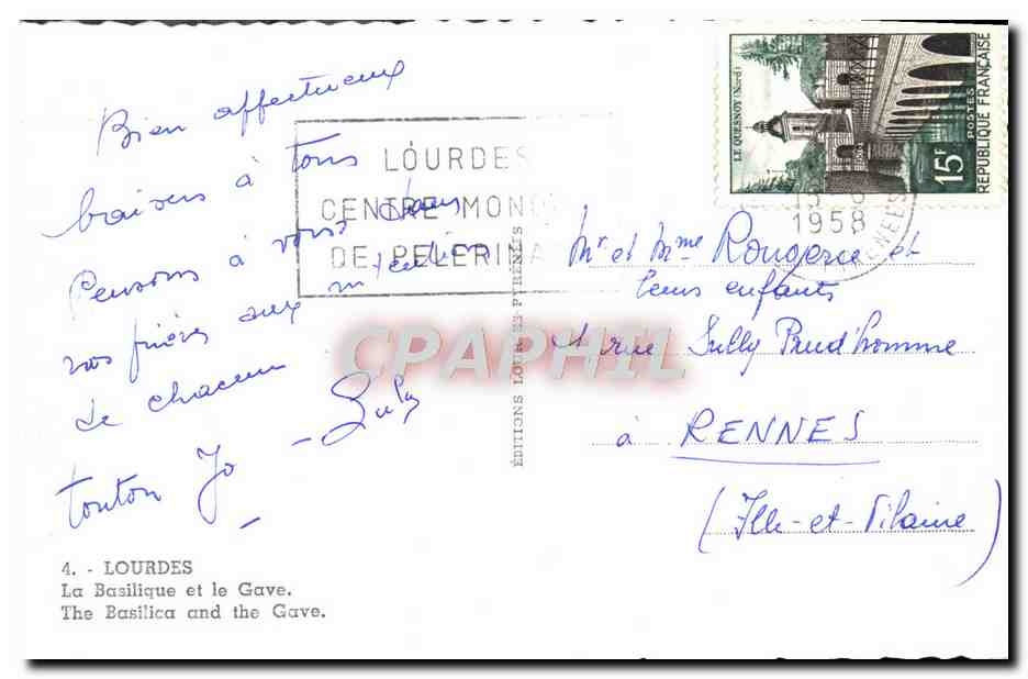 CPM Lourdes La Basilique et le Gave  — Verso