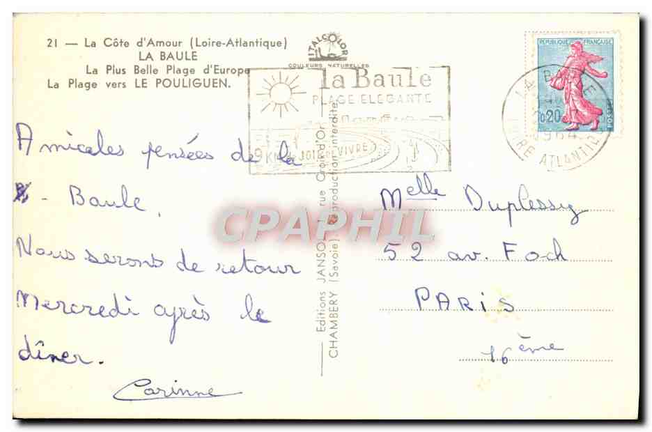 CPM La Cote d'Amour La Baule La Plus Belle Plage d'Europe La plage vers le Pouliguen — Verso