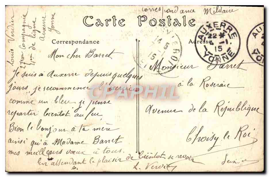 CPA Auxerre Vue Generale Prise du Pont de la Tournelle — Verso