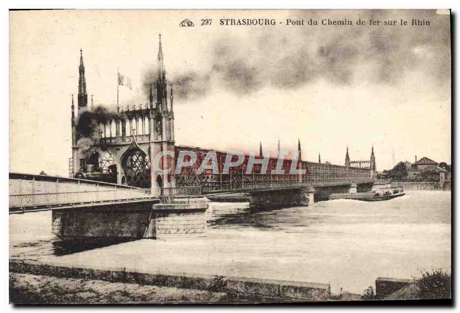 CPA Strasbourg Pont du Chemin de fer sur le Rhin Train